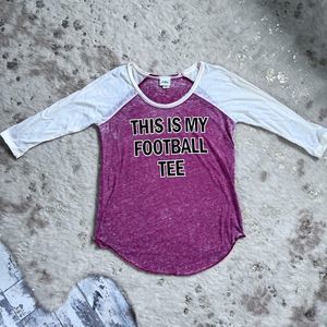Daytrip “This is my Football Tee” Burn Out Ringer 3/4 Sleeve Tee💗